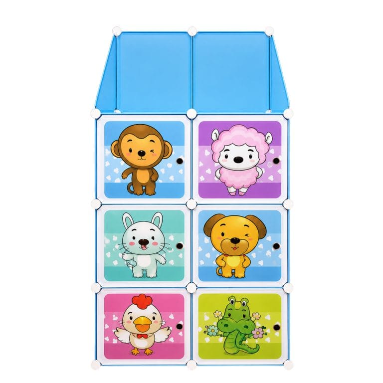 Armoire De Rangement Enfant Modulable Motif Animaux - Bleu
